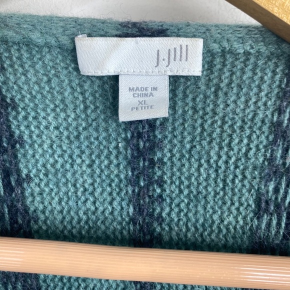 J Jill Cardigan XLP Wool Alpaca Boho Aztec Southwestern Teal Pockets Lagenlook - Picture 7 of 11